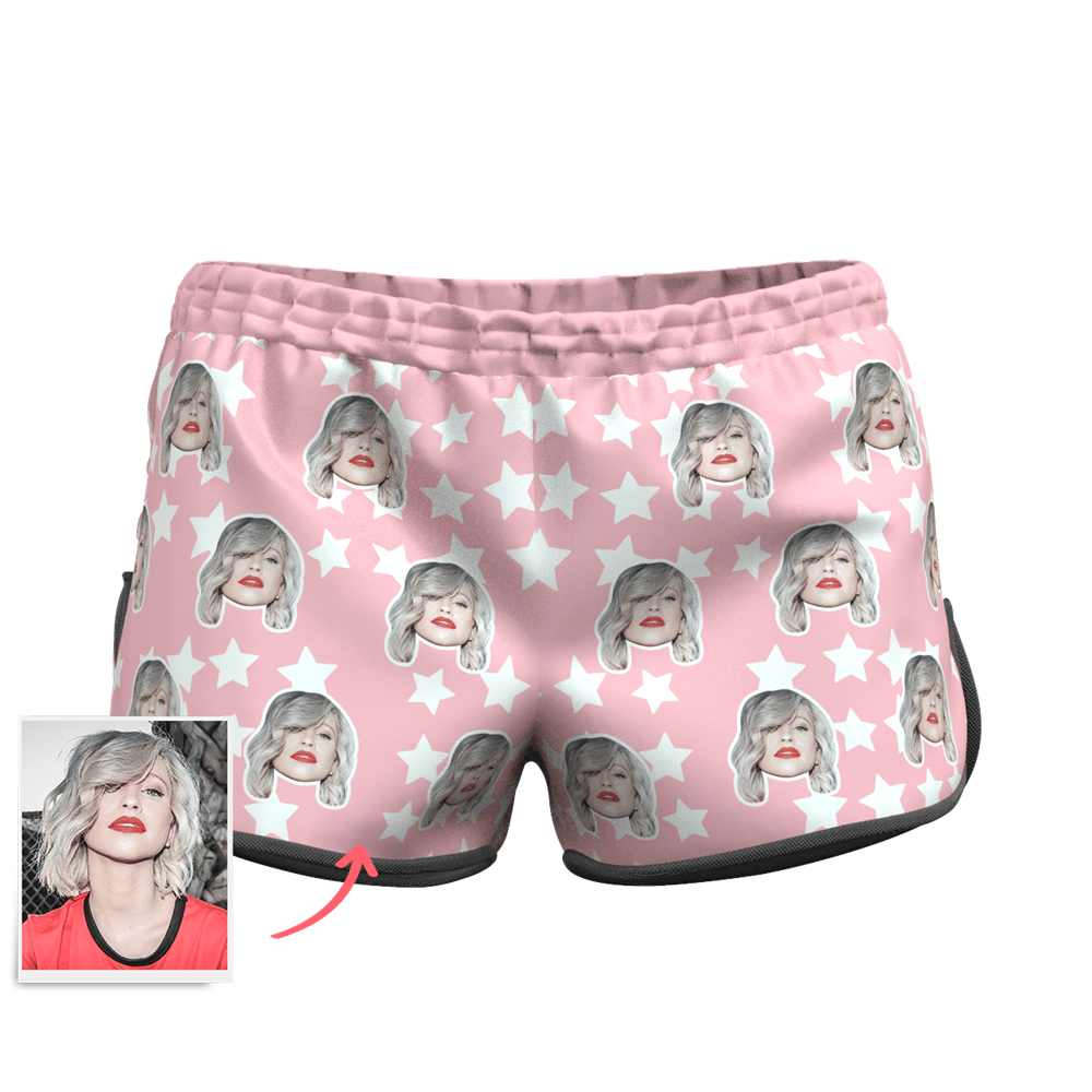 Women's Custom Face and Star Elastic Sport Short Pants - MyFaceBoxerAU