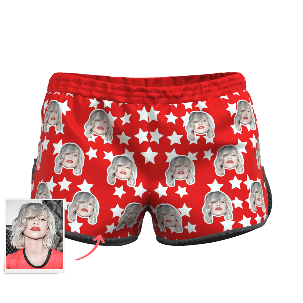 Women's Custom Face and Star Elastic Sport Short Pants - MyFaceBoxerAU
