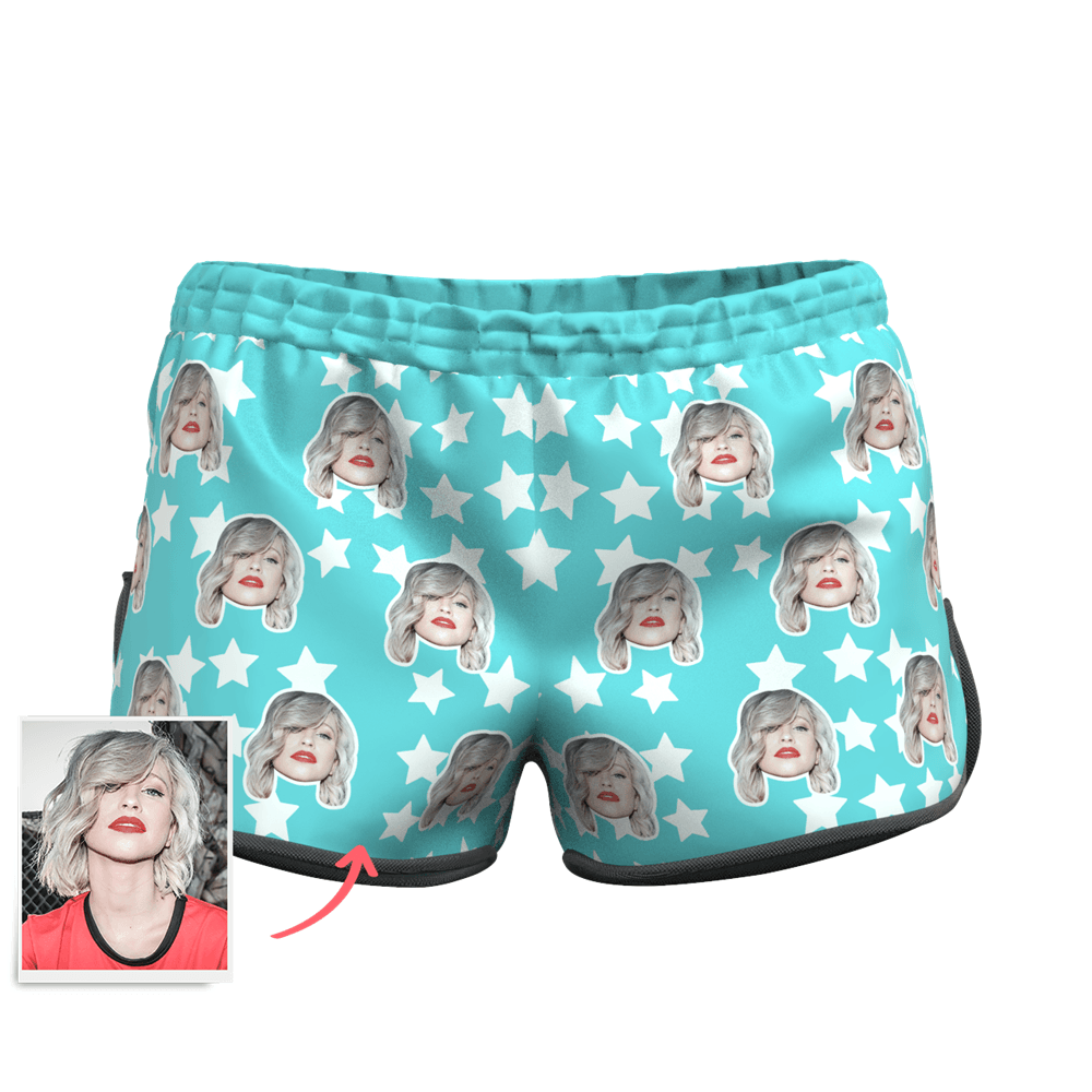 Women's Custom Face and Star Elastic Sport Short Pants - MyFaceBoxerAU