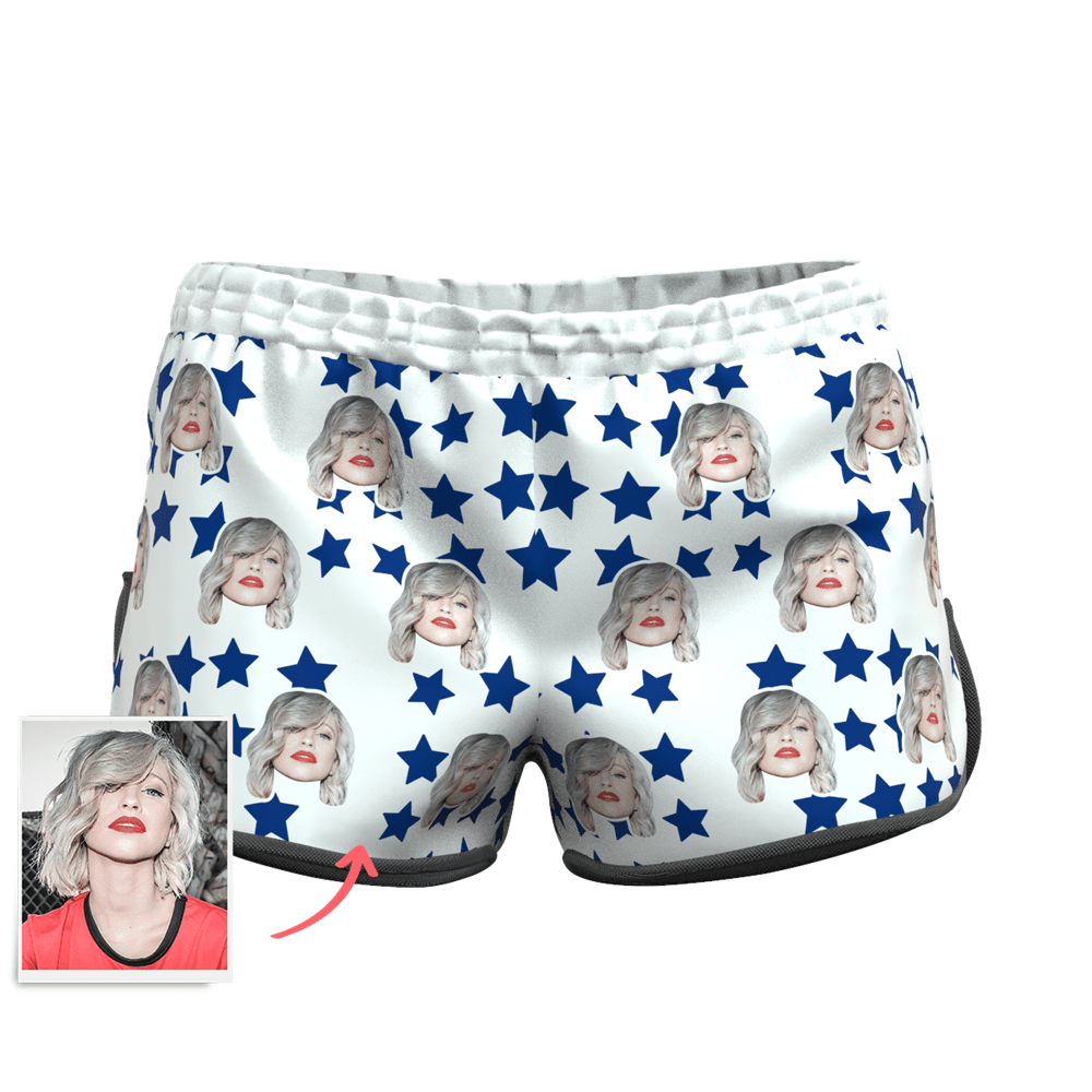 Women's Custom Face and Star Elastic Sport Short Pants - MyFaceBoxerAU