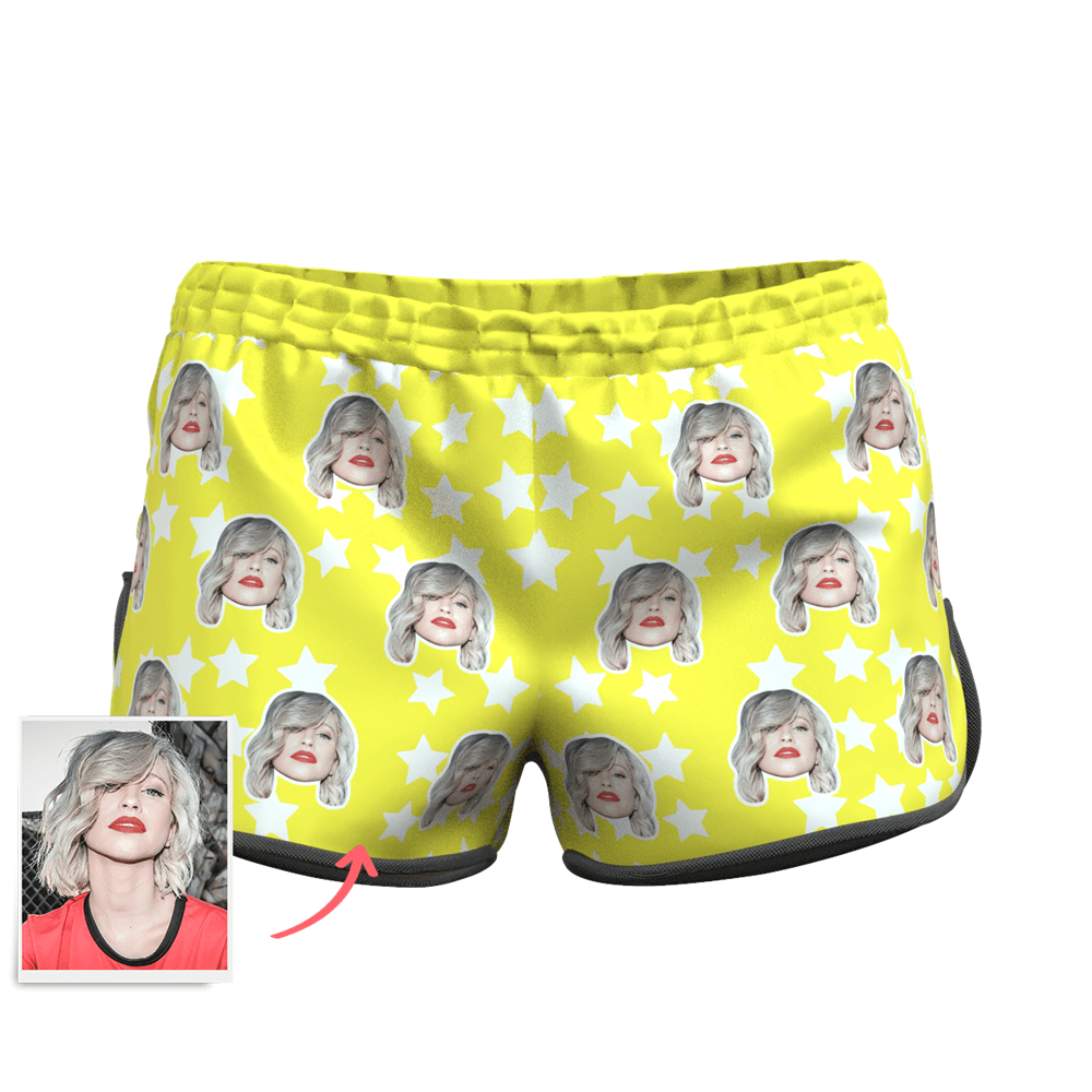 Women's Custom Face and Star Elastic Sport Short Pants - MyFaceBoxerAU