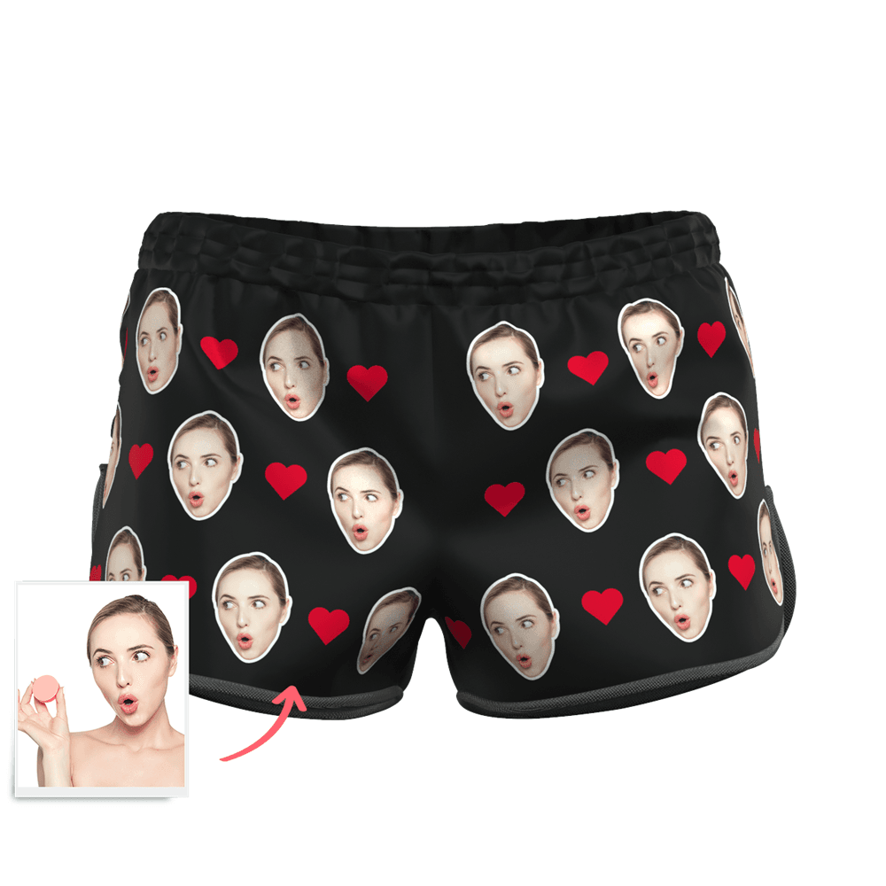Women's Custom Heart Face Elastic Beach Short Pants - MyFaceBoxerAU