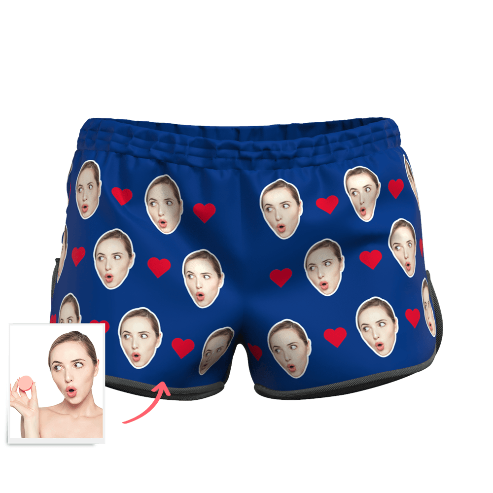 Women's Custom Heart Face Elastic Beach Short Pants - MyFaceBoxerAU