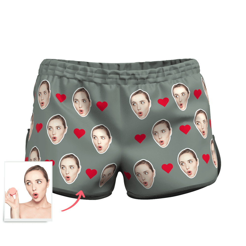 Women's Custom Heart Face Elastic Beach Short Pants - MyFaceBoxerAU