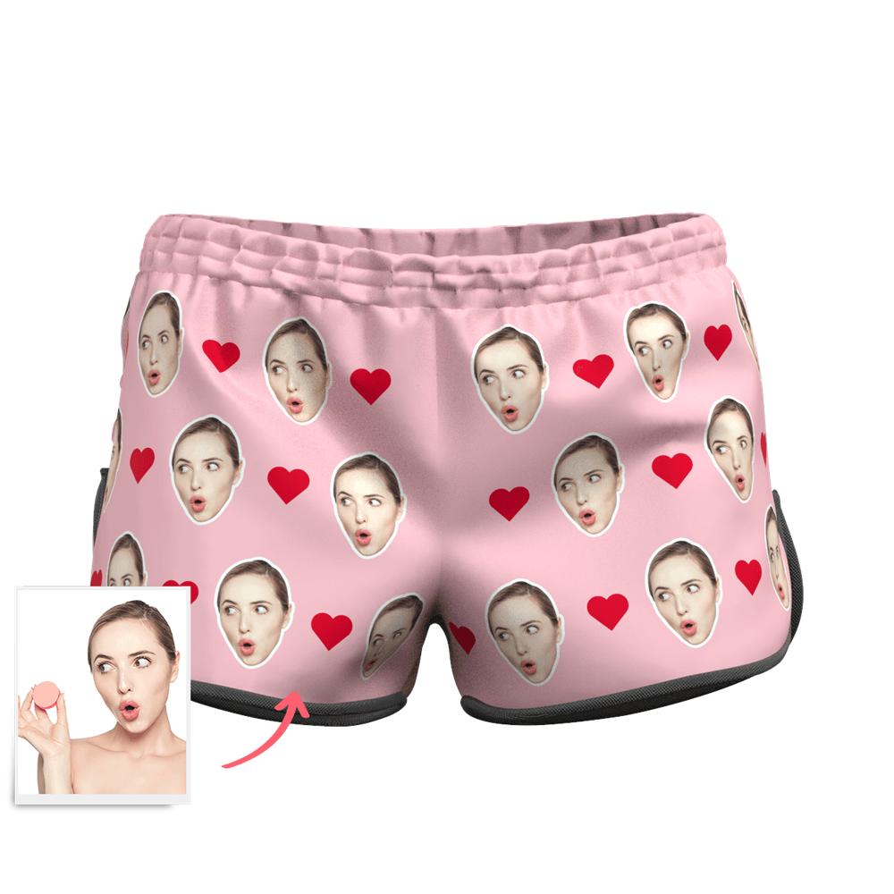Women's Custom Heart Face Elastic Beach Short Pants - MyFaceBoxerAU