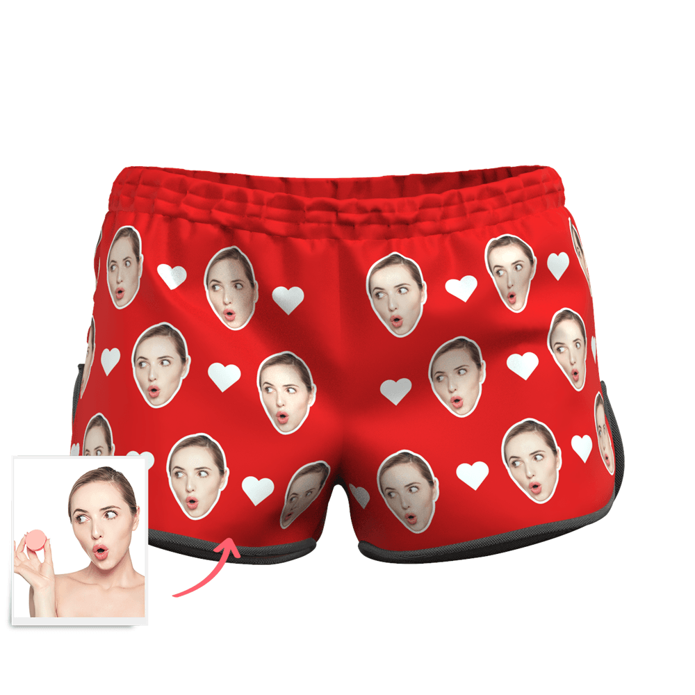 Women's Custom Heart Face Elastic Beach Short Pants - MyFaceBoxerAU