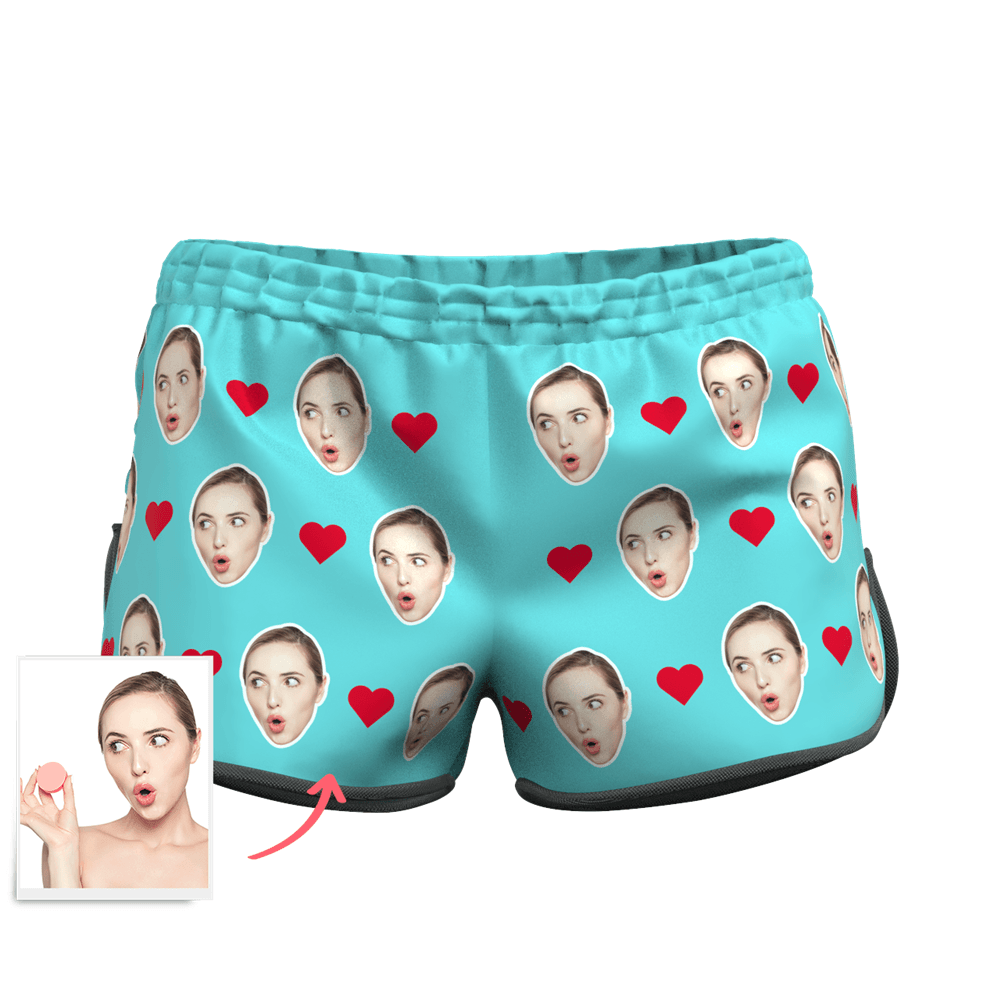 Women's Custom Heart Face Elastic Beach Short Pants - MyFaceBoxerAU