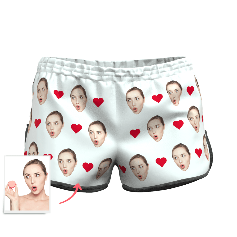 Women's Custom Heart Face Elastic Beach Short Pants - MyFaceBoxerAU