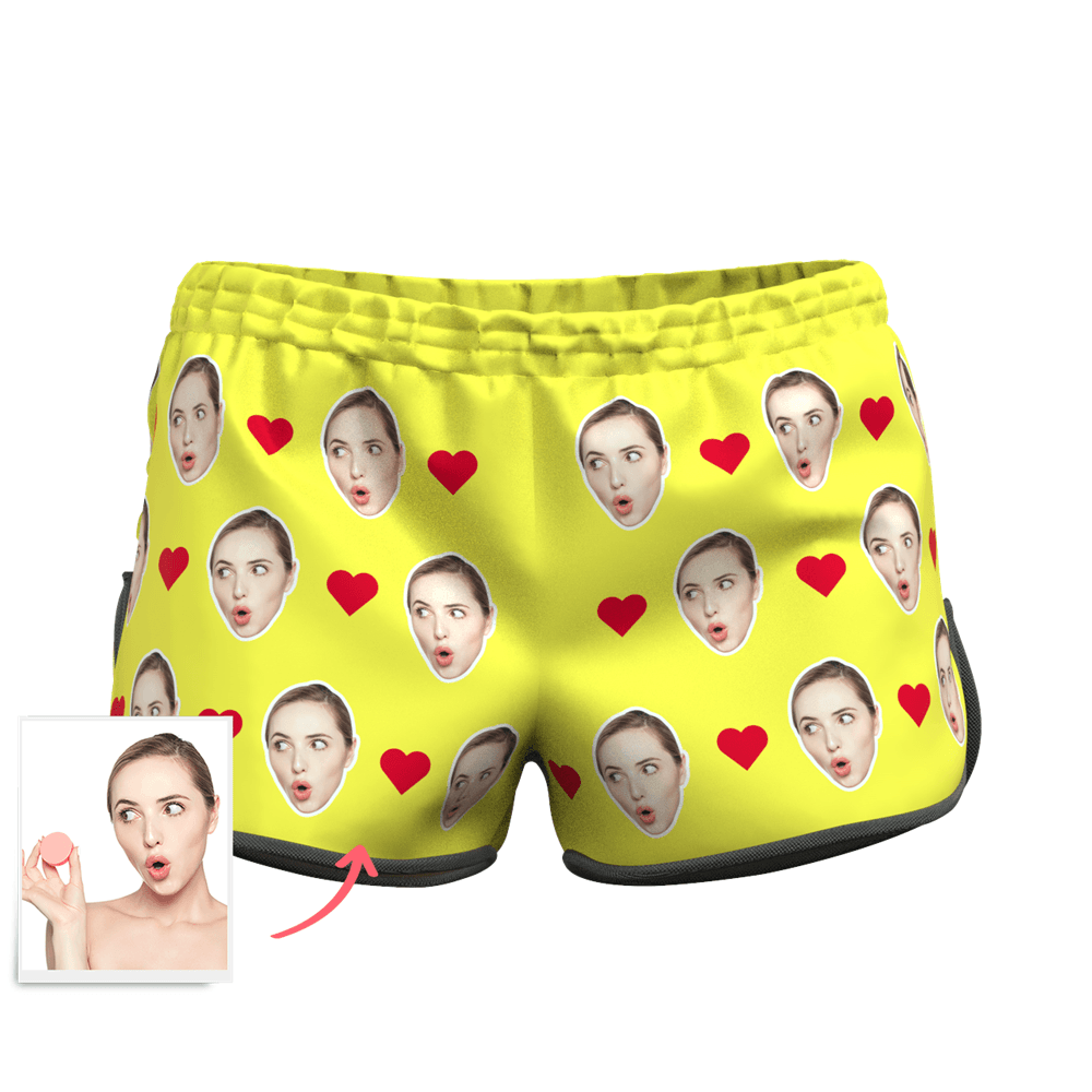 Women's Custom Heart Face Elastic Beach Short Pants - MyFaceBoxerAU