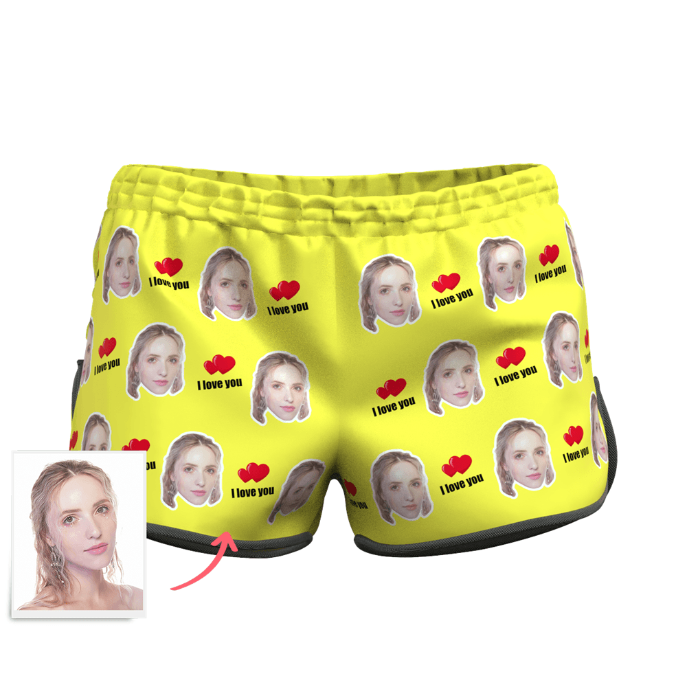 Women's Custom Face Elastic Beach Short Pants - I Love You - MyFaceBoxerAU