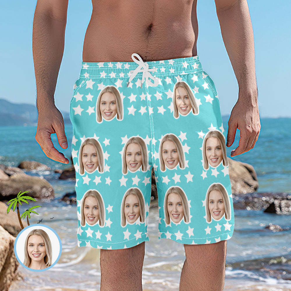 Men's Custom Face and Star Elastic Beach Short Pants - MyFaceBoxerAU