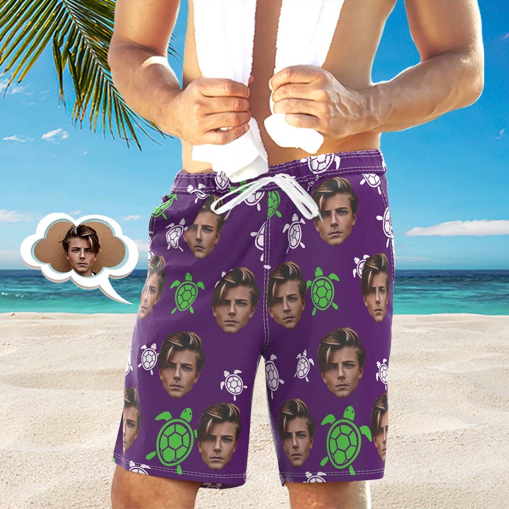 Men's Custom Face Shorts Custom Photo Beach Shorts Little Turtle Design - MyFaceBoxerAU