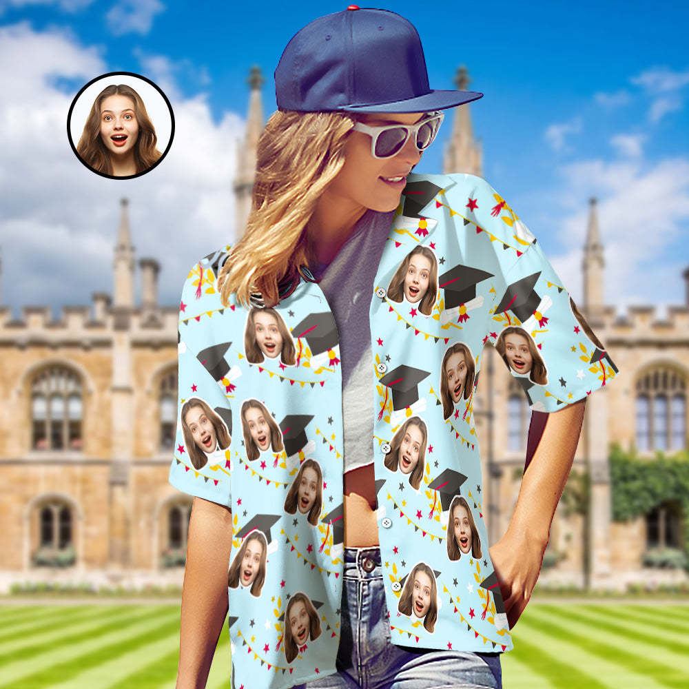 Custom Women's Hawaiian Shirt with Face and Name Personalized Graduation Party Aloha Shirts - MyFaceBoxer