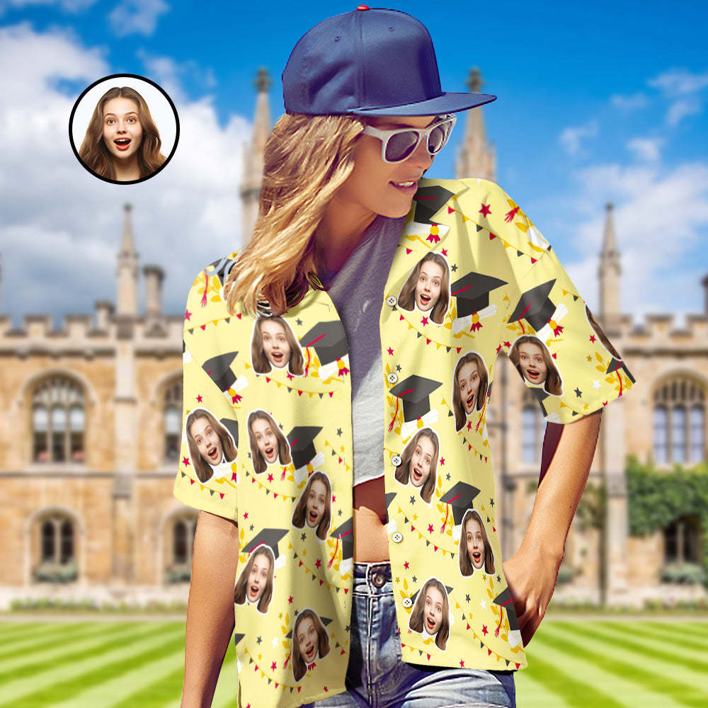 Custom Women's Hawaiian Shirt with Face and Name Personalized Graduation Party Aloha Shirts - MyFaceBoxer