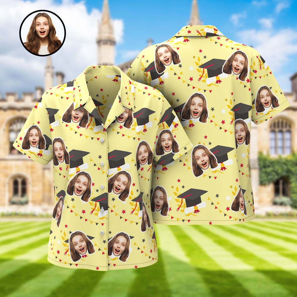 Custom Women's Hawaiian Shirt with Face and Name Personalized Graduation Party Aloha Shirts - MyFaceBoxer