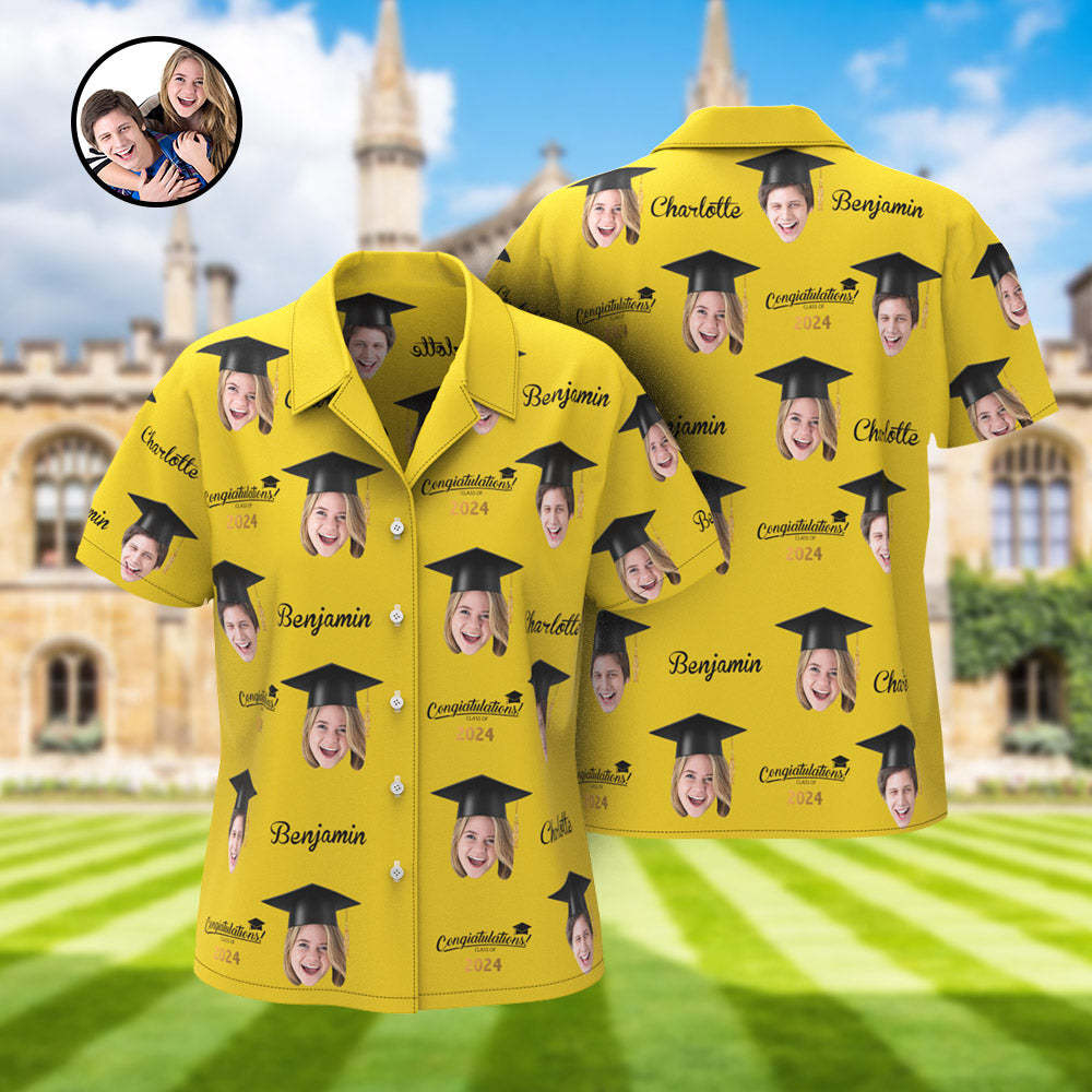 Custom Women's Hawaiian Shirt Personalized Face Aloha Shirts for Graduation Party - MyFaceBoxer
