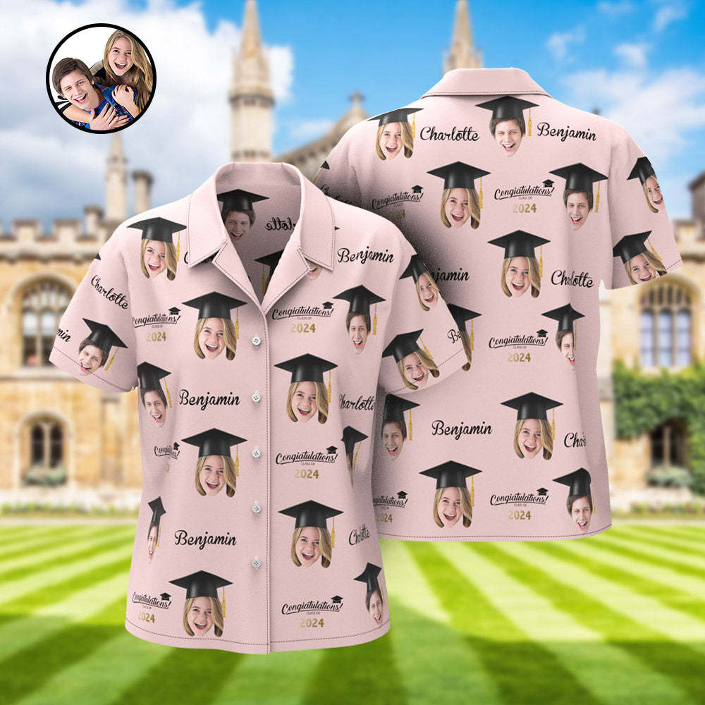 Custom Women's Hawaiian Shirt Personalized Face Aloha Shirts for Graduation Party - MyFaceBoxer