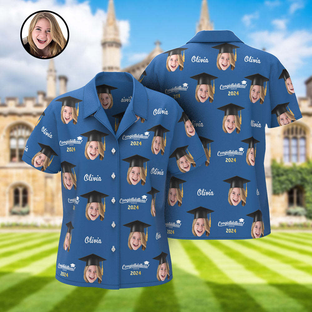 Custom Women's Hawaiian Shirt Personalized Face Aloha Shirts for Graduation Party - MyFaceBoxer
