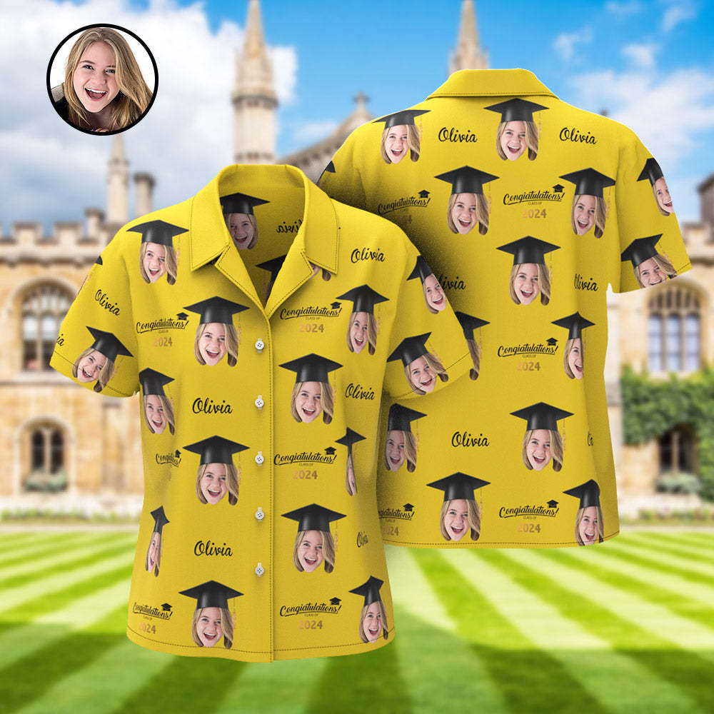 Custom Women's Hawaiian Shirt Personalized Face Aloha Shirts for Graduation Party - MyFaceBoxer