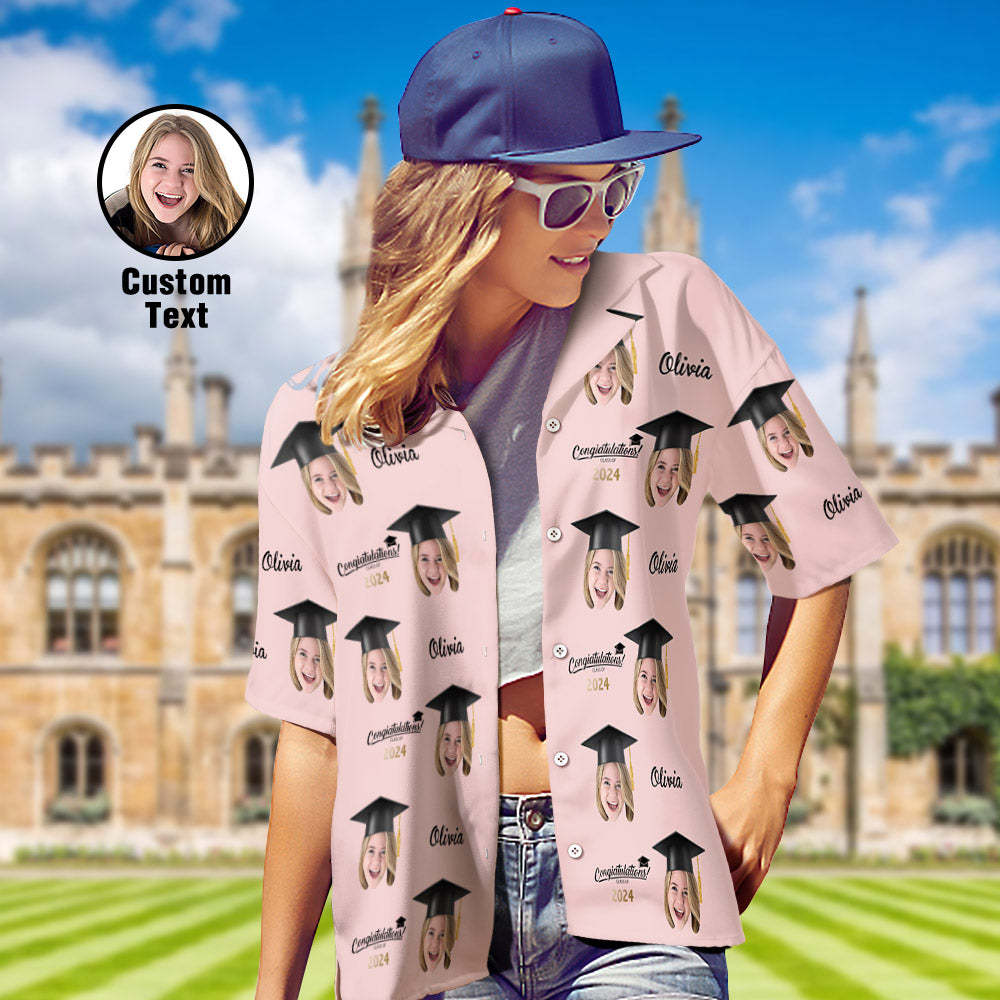 Custom Women's Hawaiian Shirt Personalized Face Aloha Shirts for Graduation Party - MyFaceBoxer