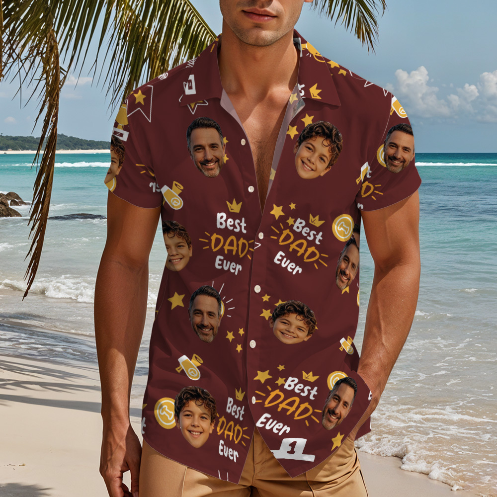 Custom Photo Best Papa Ever Trophy Dad - Personalised Hawaiian Shirt