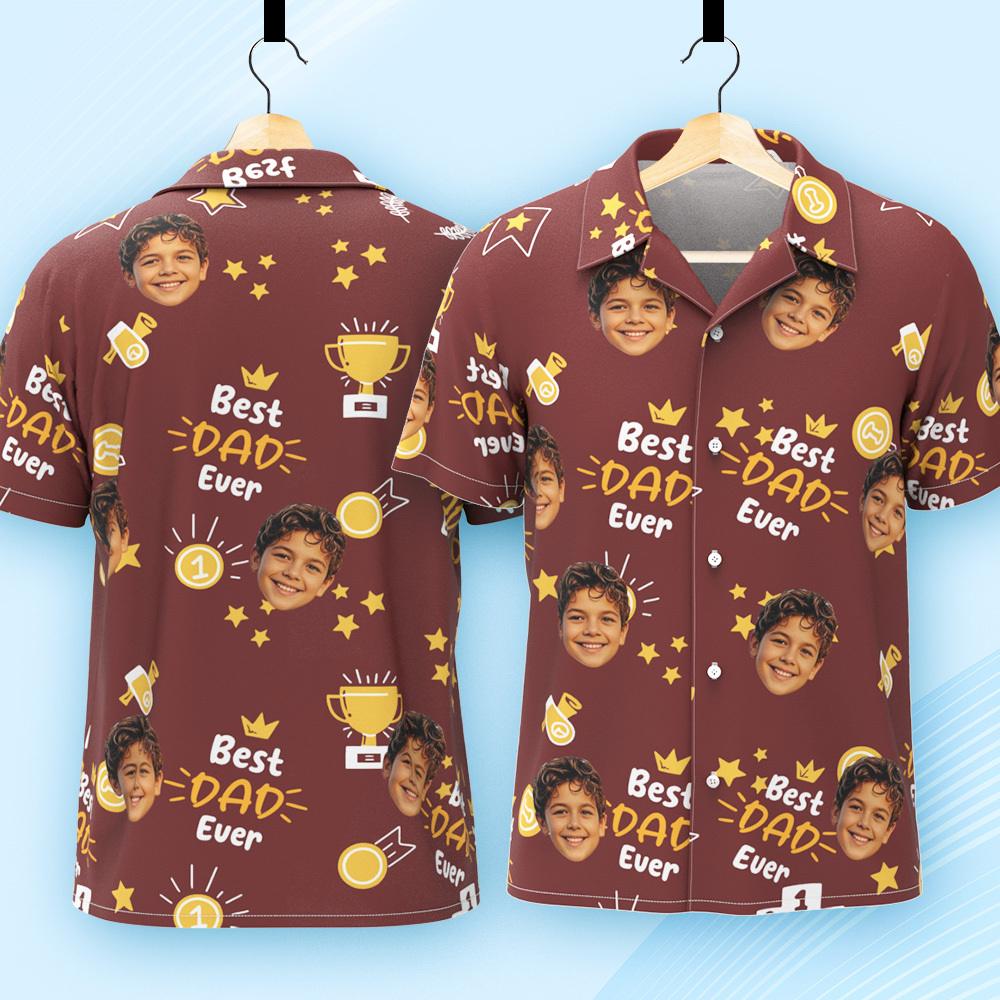 Custom Photo Best Papa Ever Trophy Dad - Personalised Hawaiian Shirt