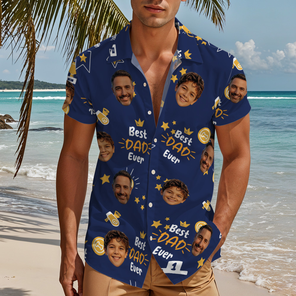 Custom Photo Best Papa Ever Trophy Dad - Personalised Hawaiian Shirt