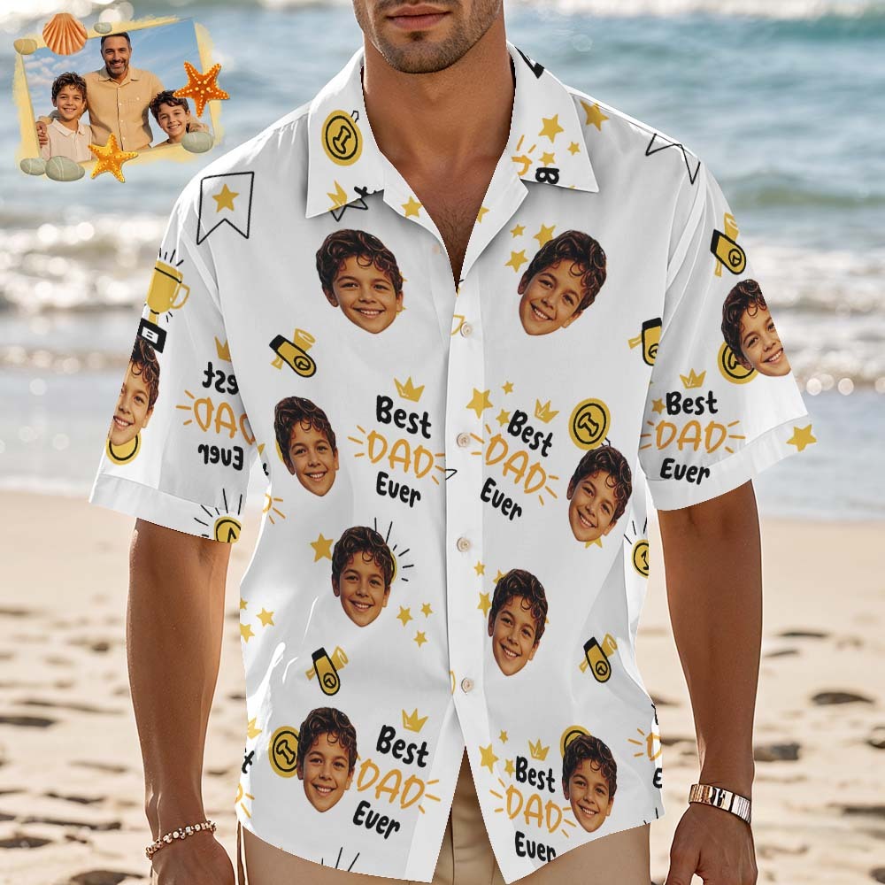 Custom Photo Best Papa Ever Trophy Dad - Personalised Hawaiian Shirt