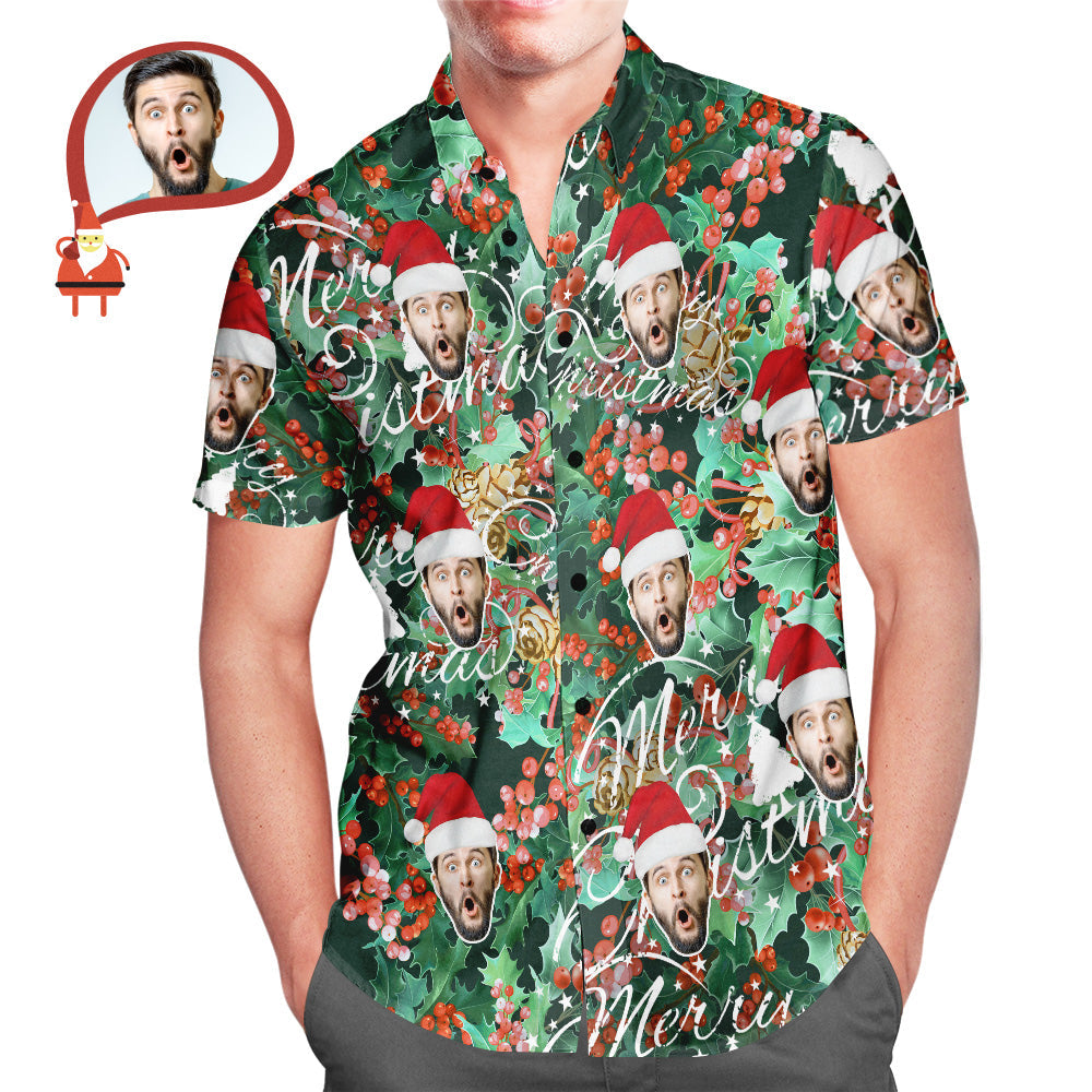 Men's Custom Face Merry Christmas Hawaiian Shirt Personalised Christmas Gift