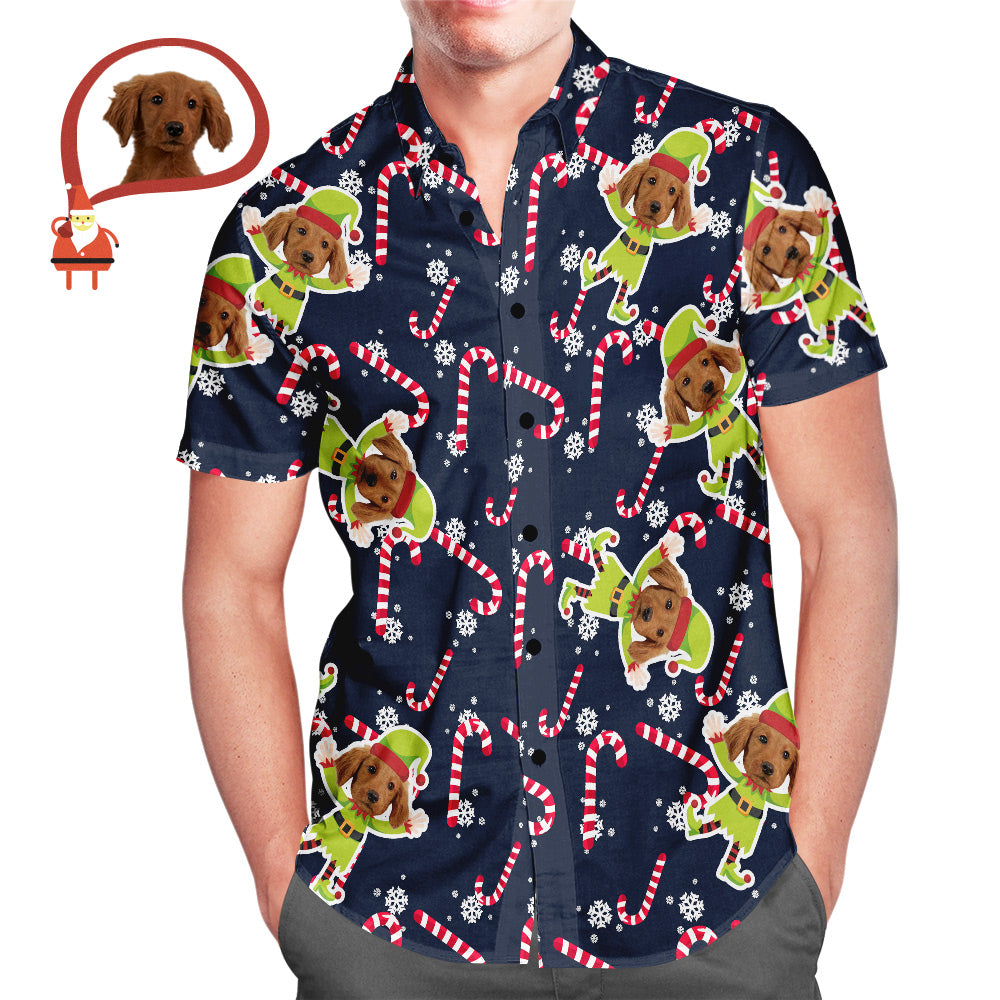Custom Gog Face Christmas Elf Men's All Over Print Hawaiian Shirt Christmas Gift for Him - MyFaceBoxerAU