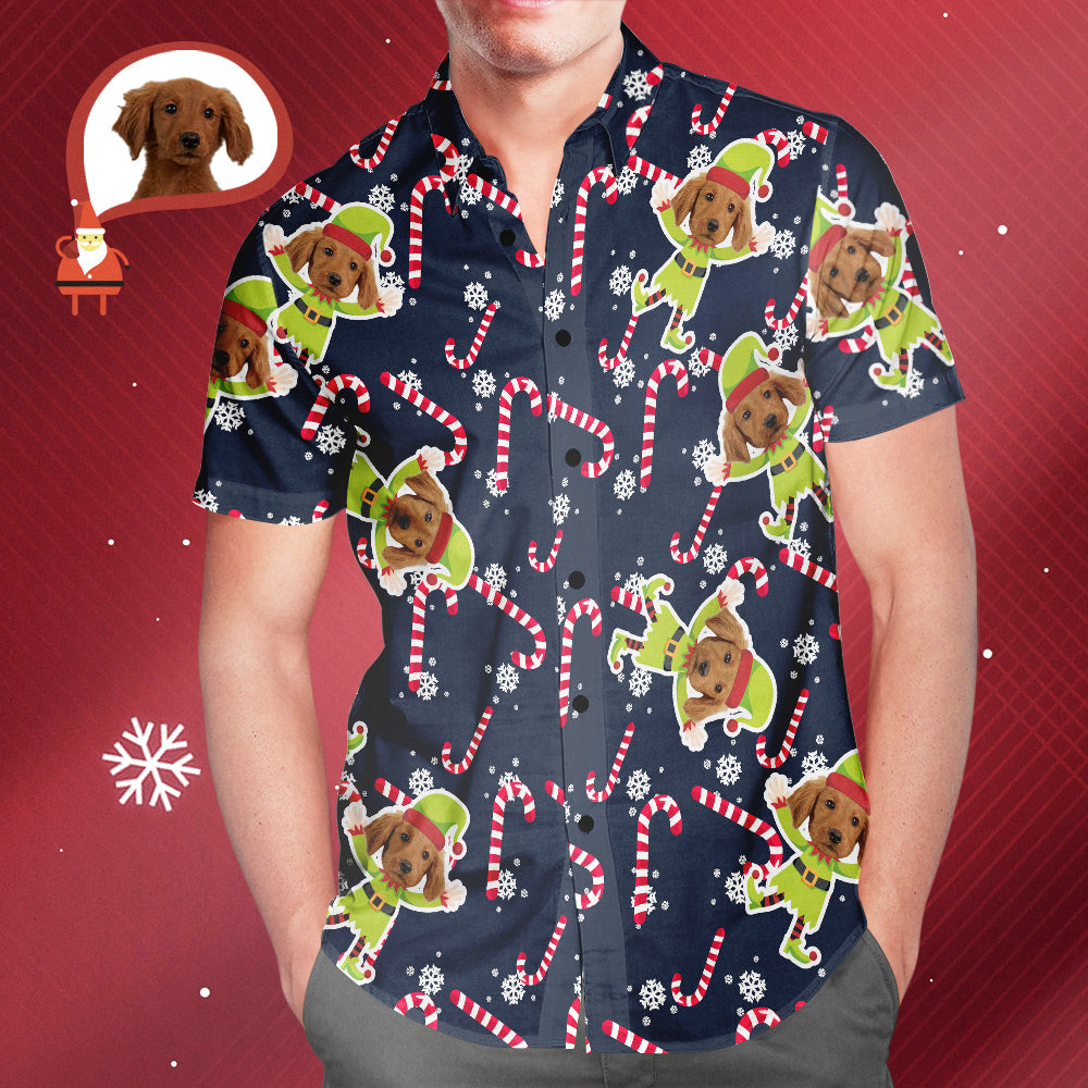 Custom Gog Face Christmas Elf Men's All Over Print Hawaiian Shirt Christmas Gift for Him - MyFaceBoxerAU