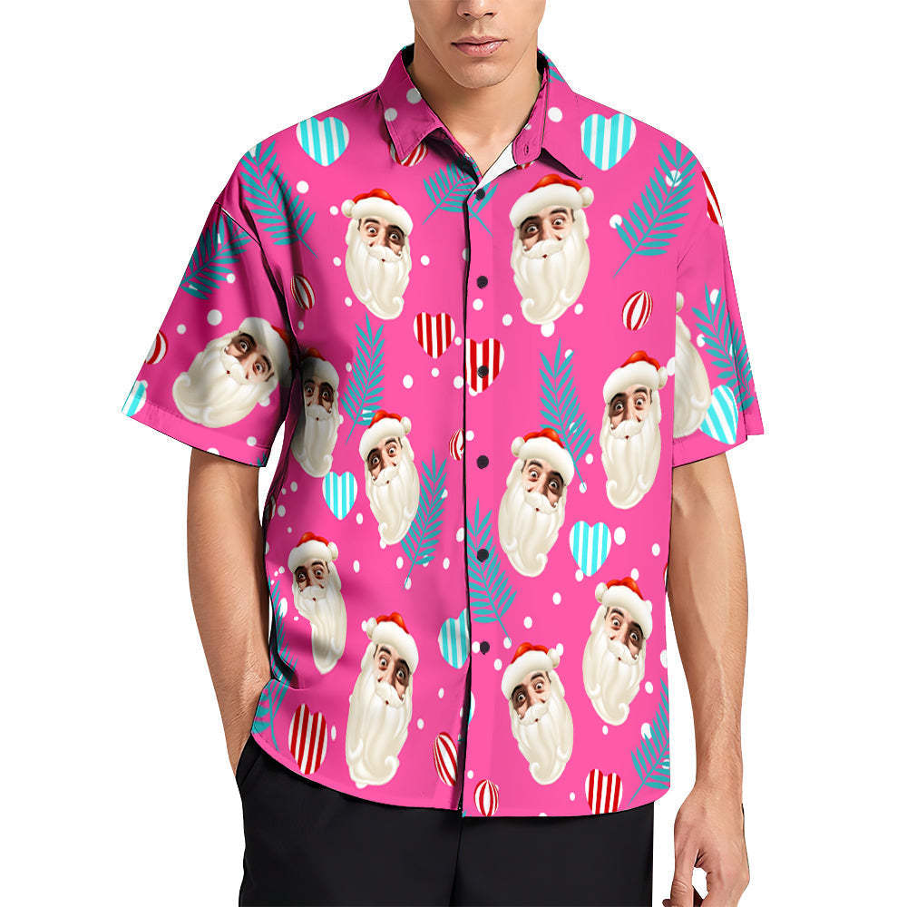 Custom Face Hawaiian Shirts Pink Christmas Men's Christmas Shirts Santa Claus - MyFaceBoxerAU
