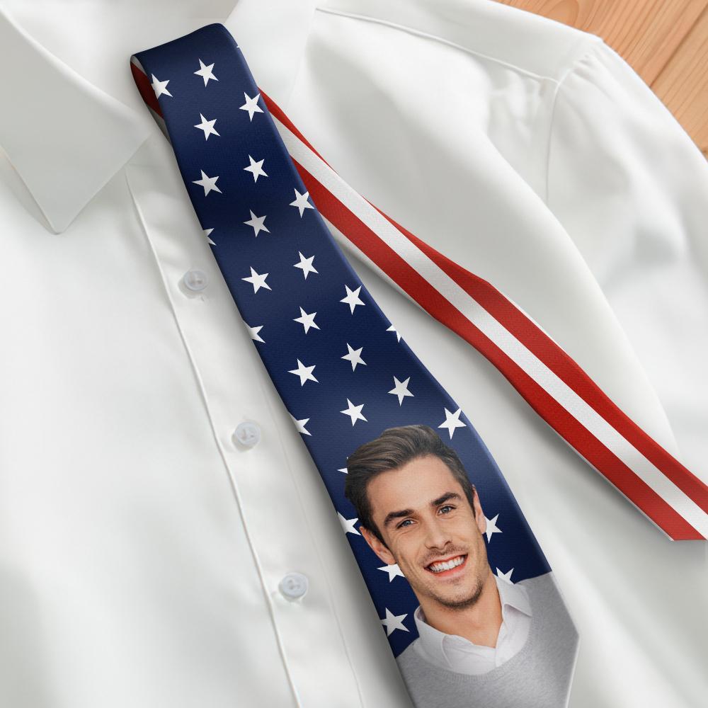 Custom Photo Necktie Stars And Stripes Photo Tie With USA Flag - MyFaceBoxerAU