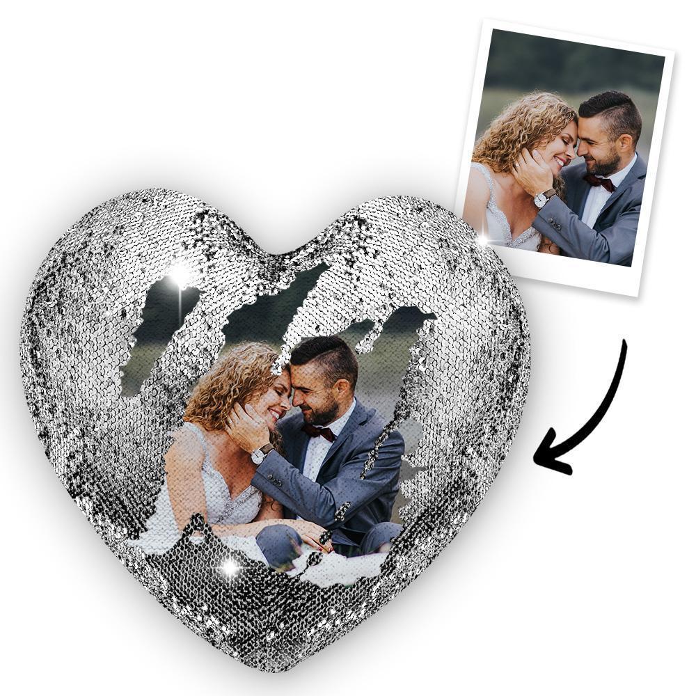 Custom Sweet Love Photo Magic Heart Sequins Pillow Multicolor Shiny - MyFaceBoxerAU