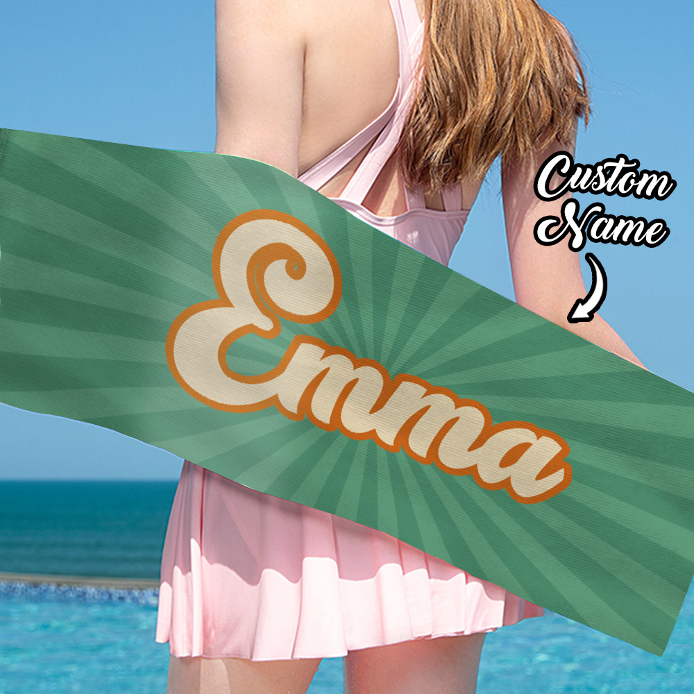 RETRO Style Personalized Beach Towel Personalized Name Bath Towel Custom Beach Towel With Name Outside Birthday Vacation Gift - MyFaceBoxer