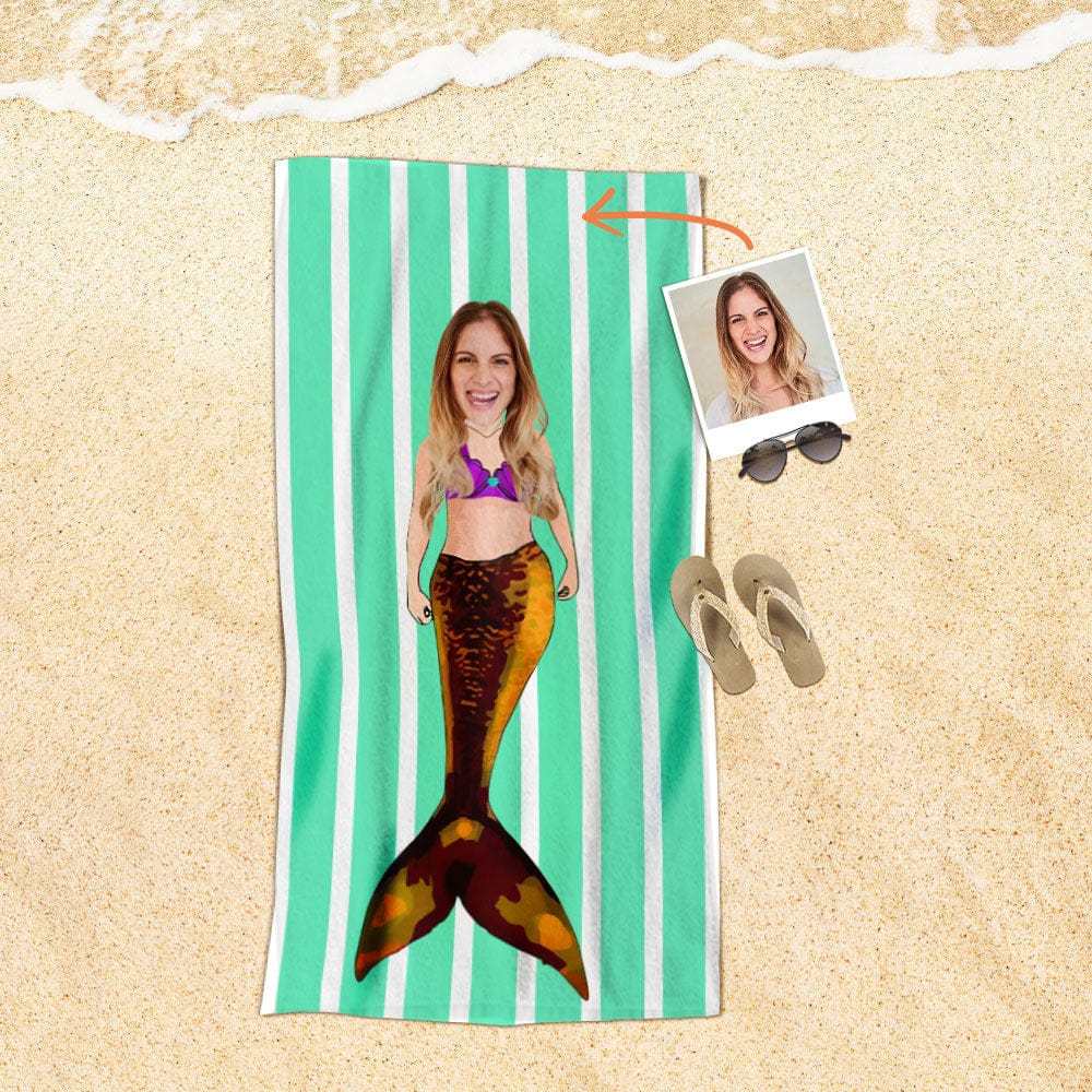 Custom Face Beach Towel Personalized Sexy Mermaid Beach Towel Funny Gift for Summer - MyFaceBoxer
