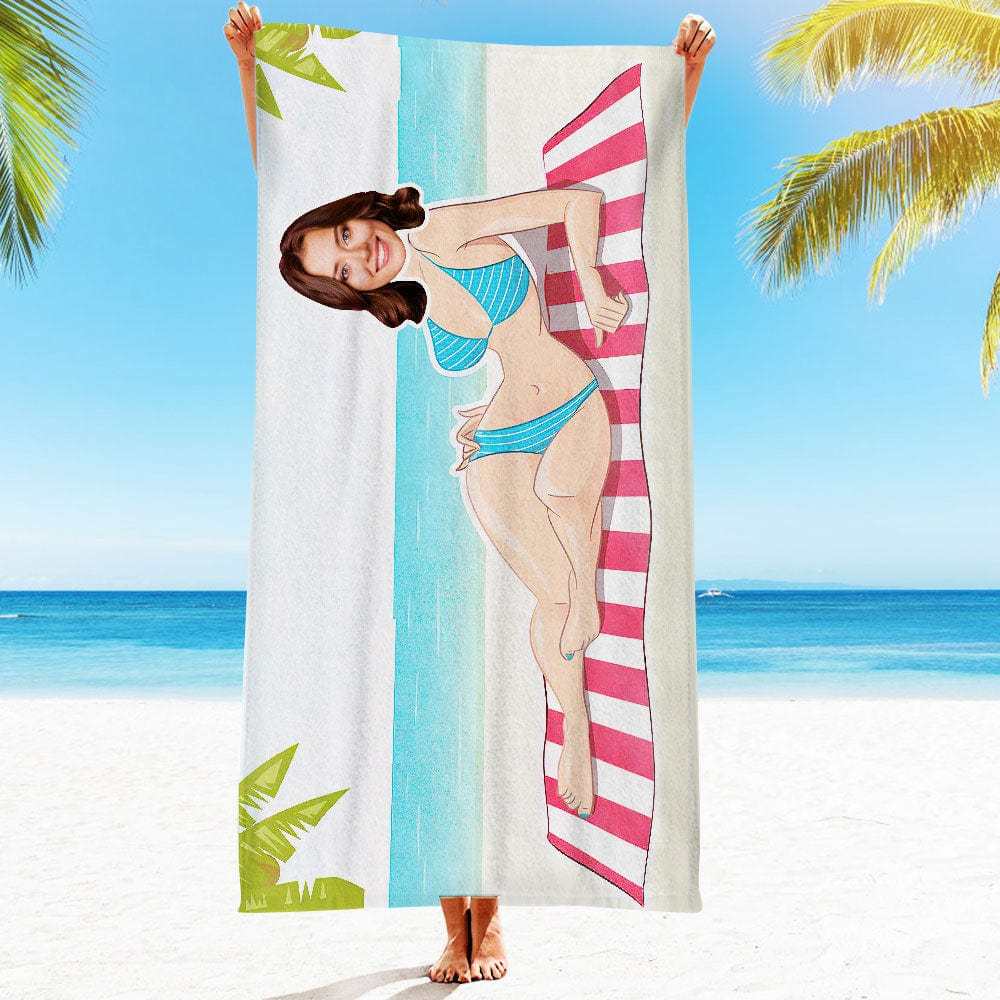 Custom Face Beach Towel Personalized Sexy Bikini Girl Beach Towel Funny Gift for Summer - MyFaceBoxer
