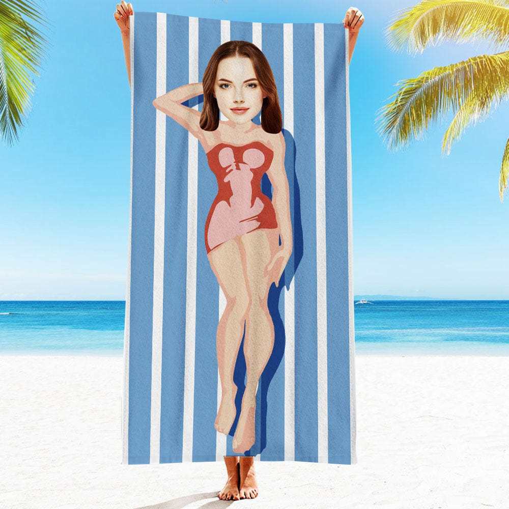 Custom Face Beach Towel Personalized Sexy Bikini Girl Beach Towel Funny Gift for Summer - MyFaceBoxer