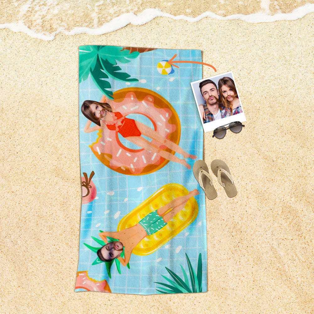 Custom Face Beach Towel Personalized Couple Style Beach Towel Funny Gift for Summer - MyFaceBoxer