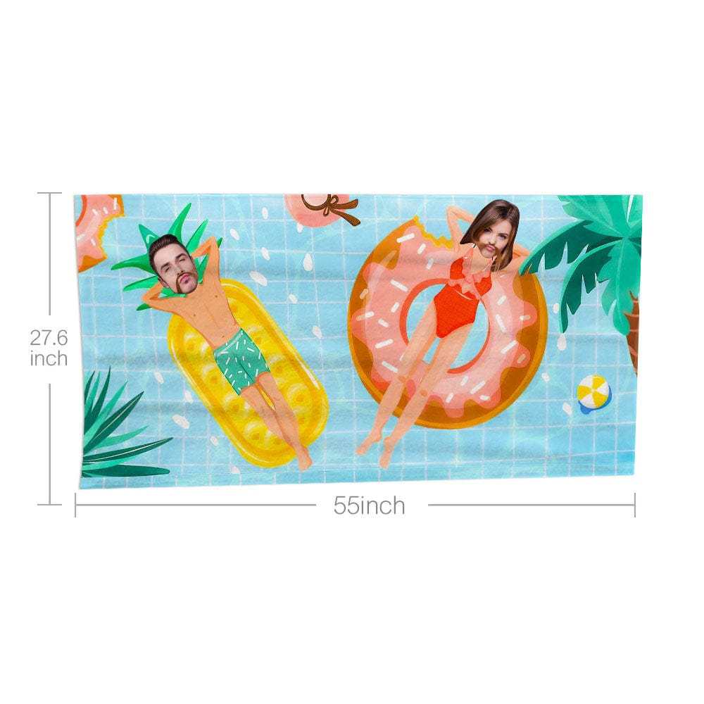 Custom Face Beach Towel Personalized Couple Style Beach Towel Funny Gift for Summer - MyFaceBoxer
