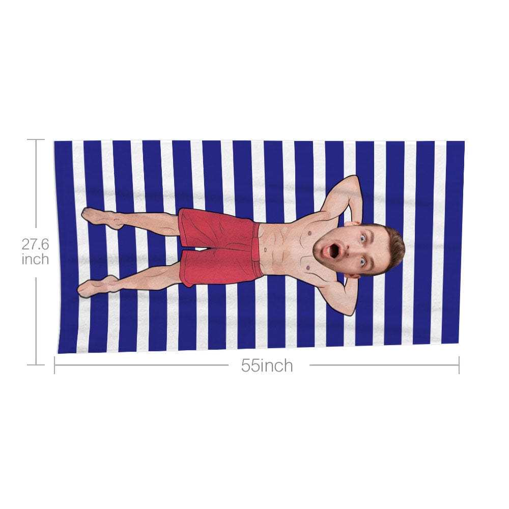 Custom Face Beach Towel Personalized Man in Red Shorts Beach Towel Funny Gift for Summer - MyFaceBoxer