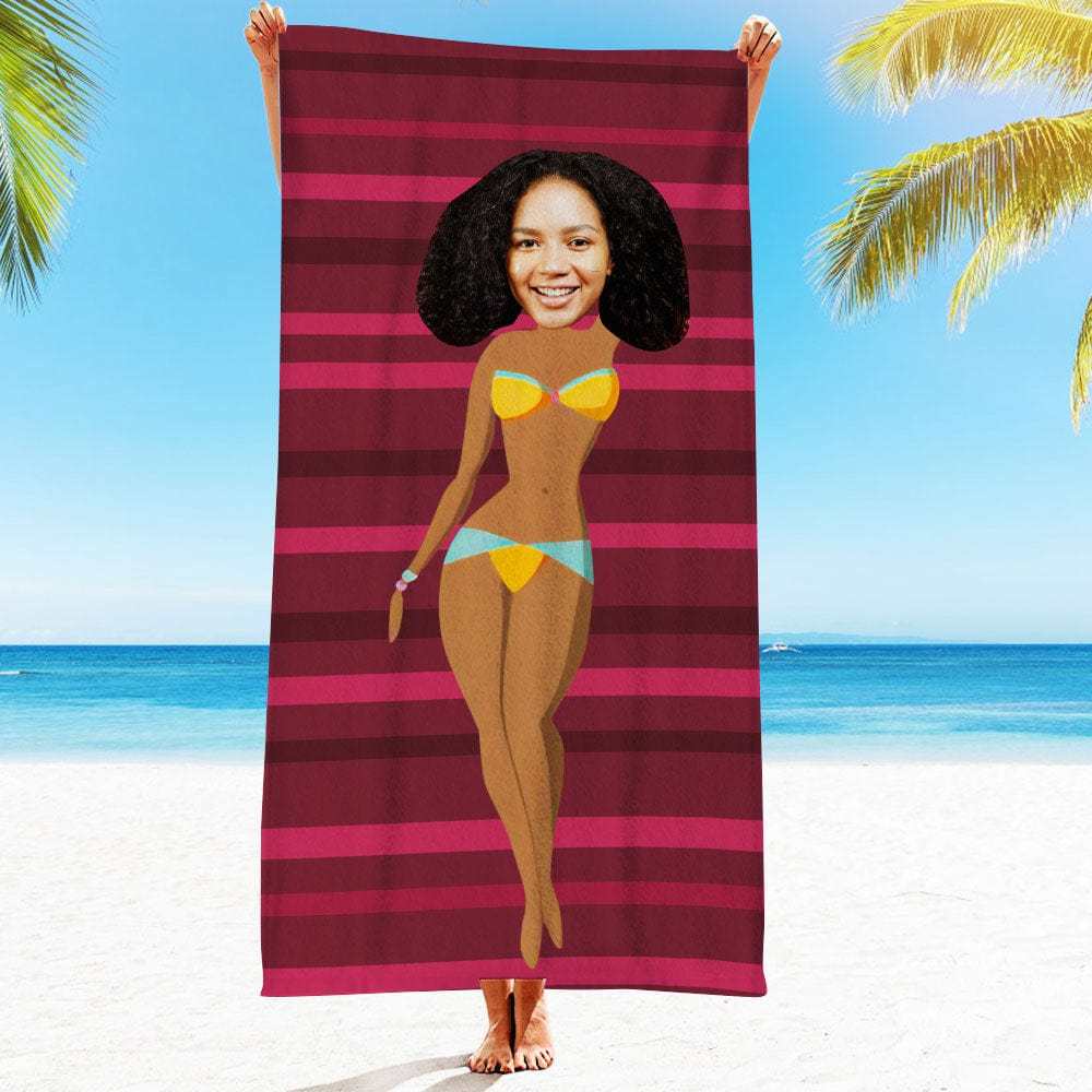 Custom Face Beach Towel Personalized Sexy Bikini Girl Beach Towel Funny Gift for Summer - MyFaceBoxer