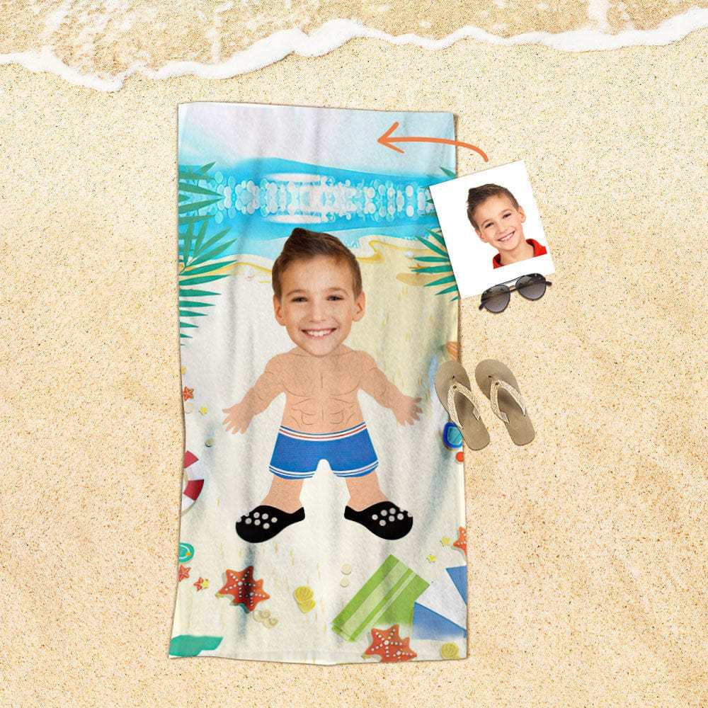 Custom Face Beach Towel Personalized Blue Beach Pants Beach Towel Funny Gift for Summer - MyFaceBoxer