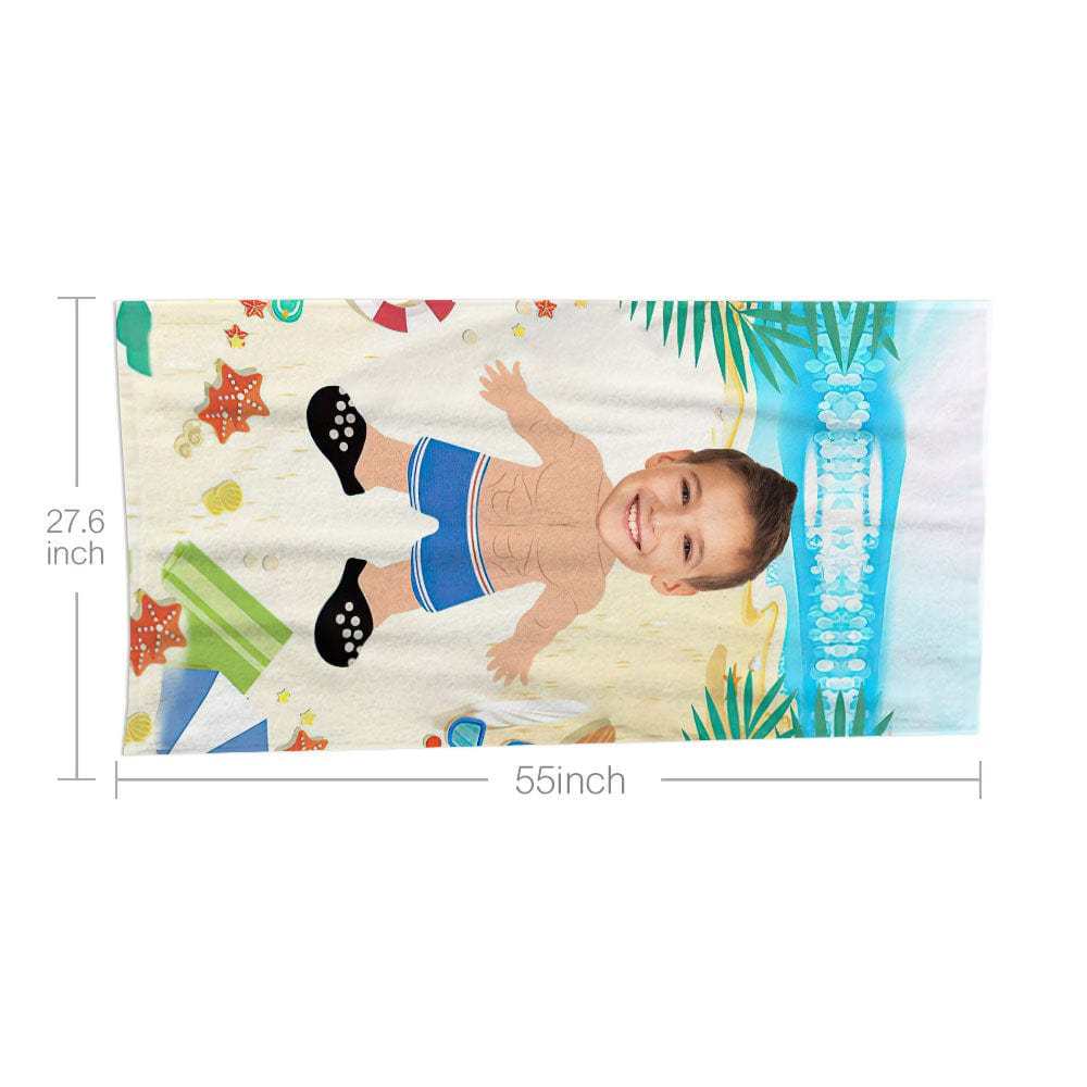 Custom Face Beach Towel Personalized Blue Beach Pants Beach Towel Funny Gift for Summer - MyFaceBoxer
