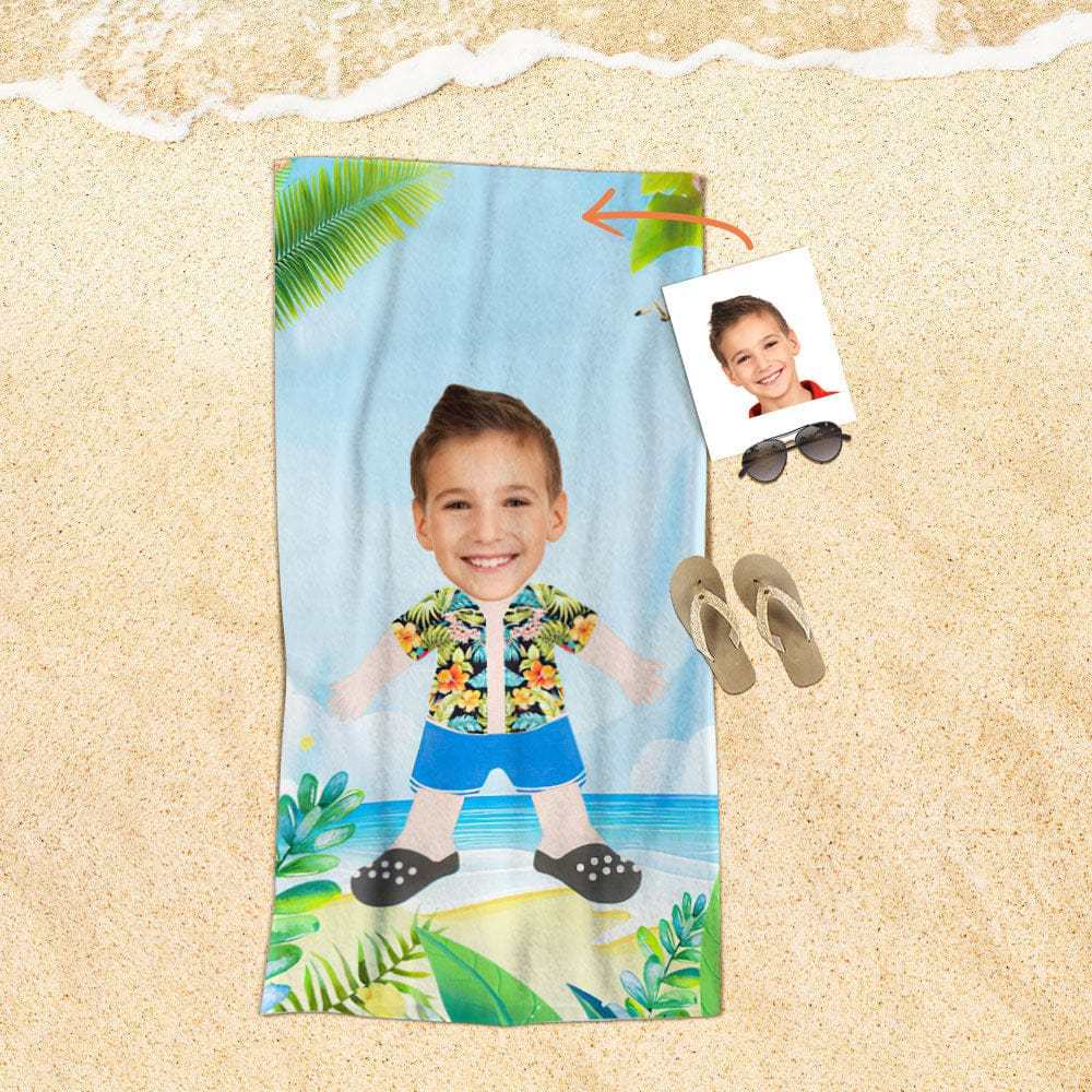 Custom Face Beach Towel Personalized Hawaiian Style Beach Towel Funny Gift for Summer - MyFaceBoxer