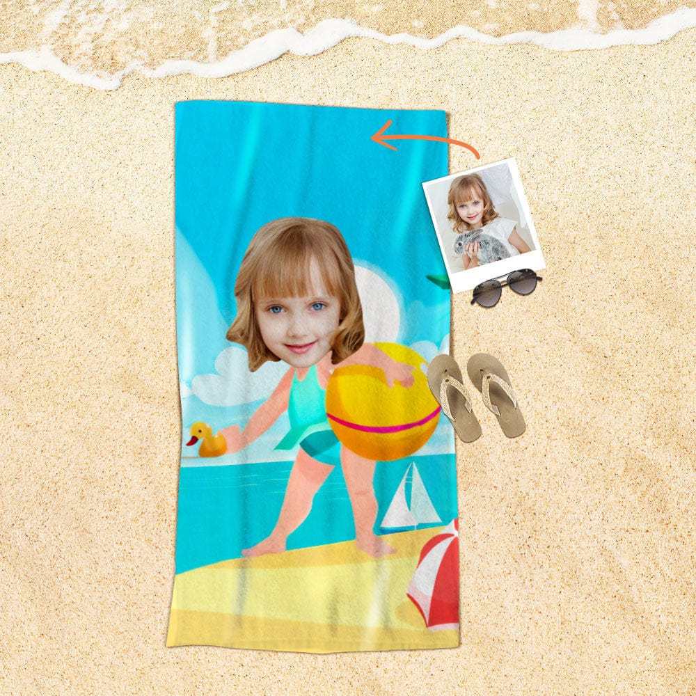Custom Face Beach Towel Personalized Holding Ball Girl Style Beach Towel Funny Gift for Summer - MyFaceBoxer