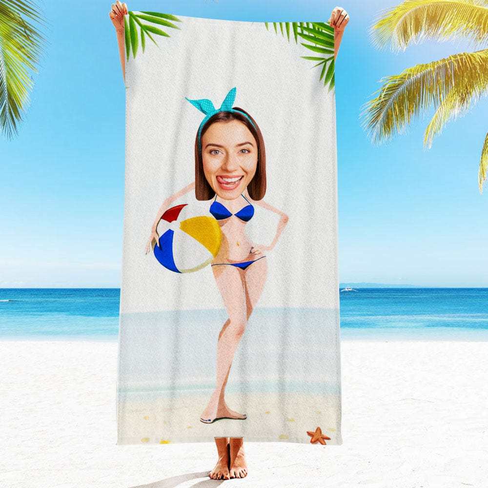 Custom Face Beach Towel Personalized Sexy Bikini Girl Beach Towel Funny Gift for Summer - MyFaceBoxer