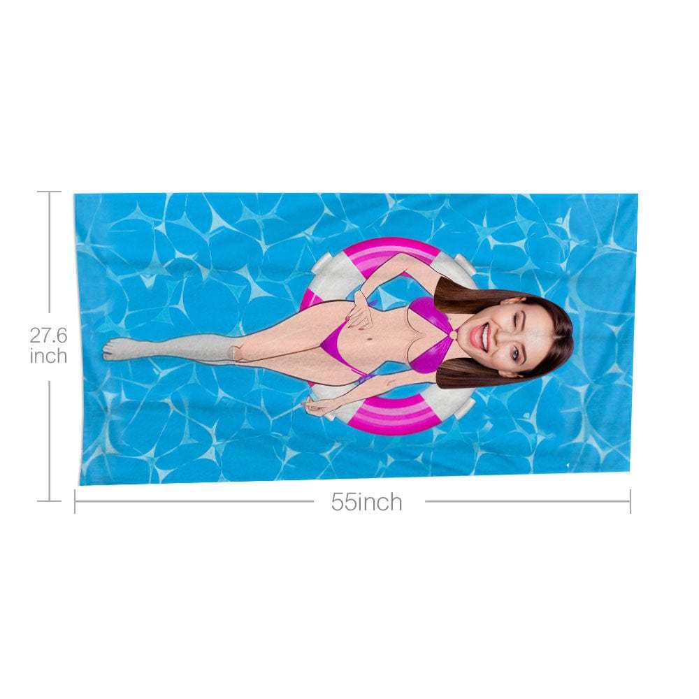 Custom Face Beach Towel Personalized Purple Bikini Style Beach Towel Funny Gift for Summer - MyFaceBoxer
