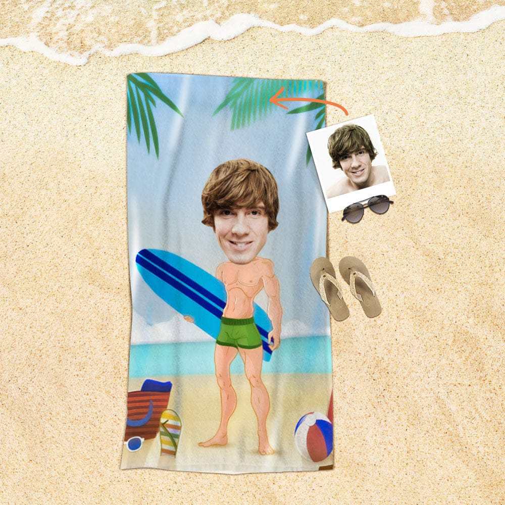 Custom Face Beach Towel Personalized Surfing Muscular Man Beach Towel Funny Gift for Summer - MyFaceBoxer