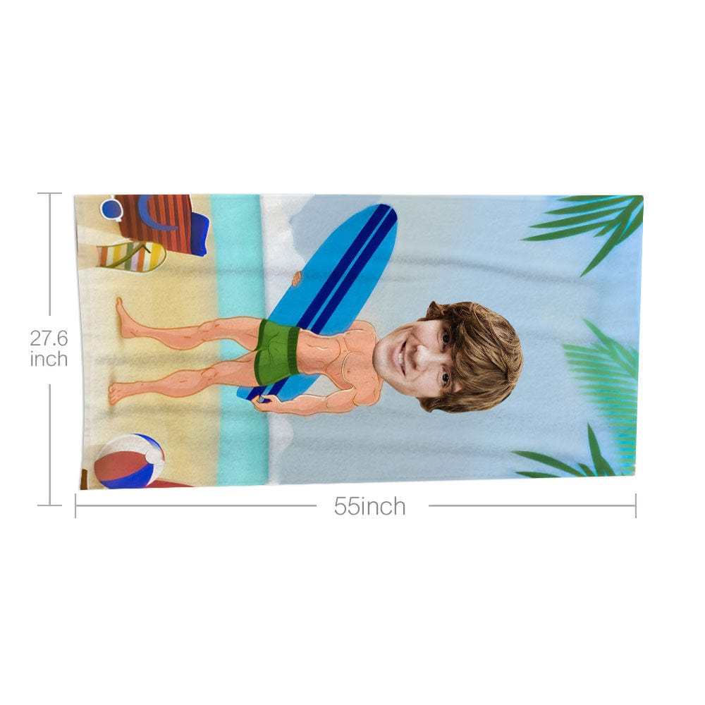 Custom Face Beach Towel Personalized Surfing Muscular Man Beach Towel Funny Gift for Summer - MyFaceBoxer